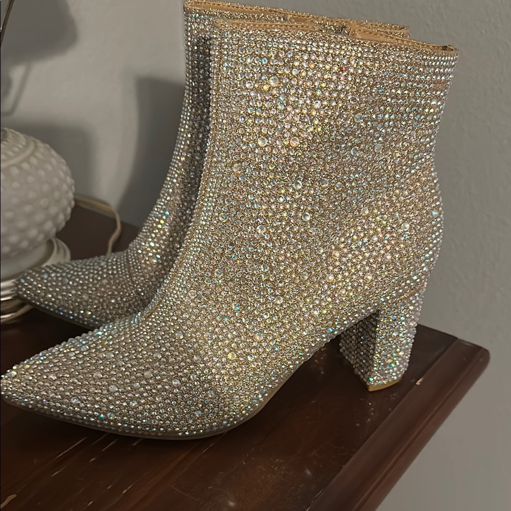 Silver Heeled Boots with Crystal Embellishments
